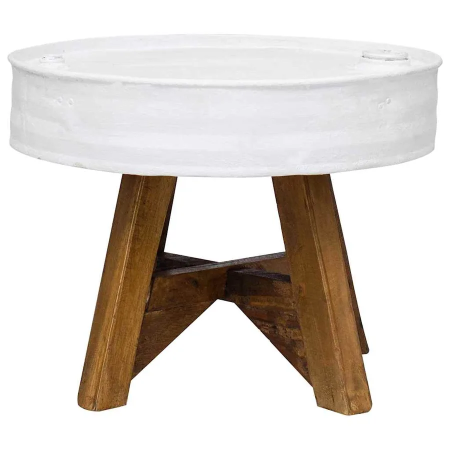 Table basse Bois de récupération massif 60x45 cm Blanc - 2