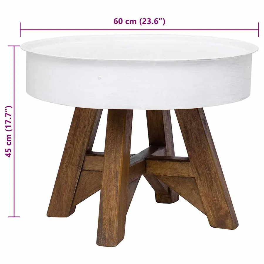 Table basse Bois de récupération massif 60x45 cm Blanc - 6