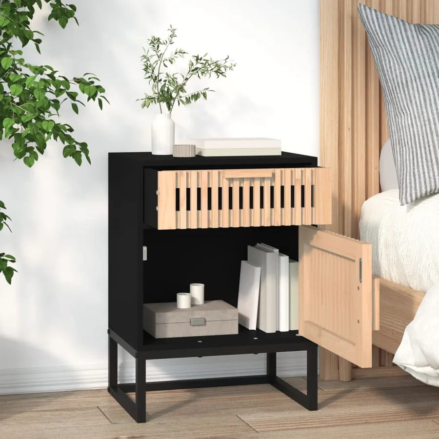 Table de chevet noir 40x30x55,5 cm bois d’ingénierie et fer - 3