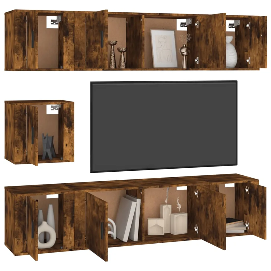 Ensemble de meubles TV 7 pcs Chêne fumé Bois d'ingénierie - 3