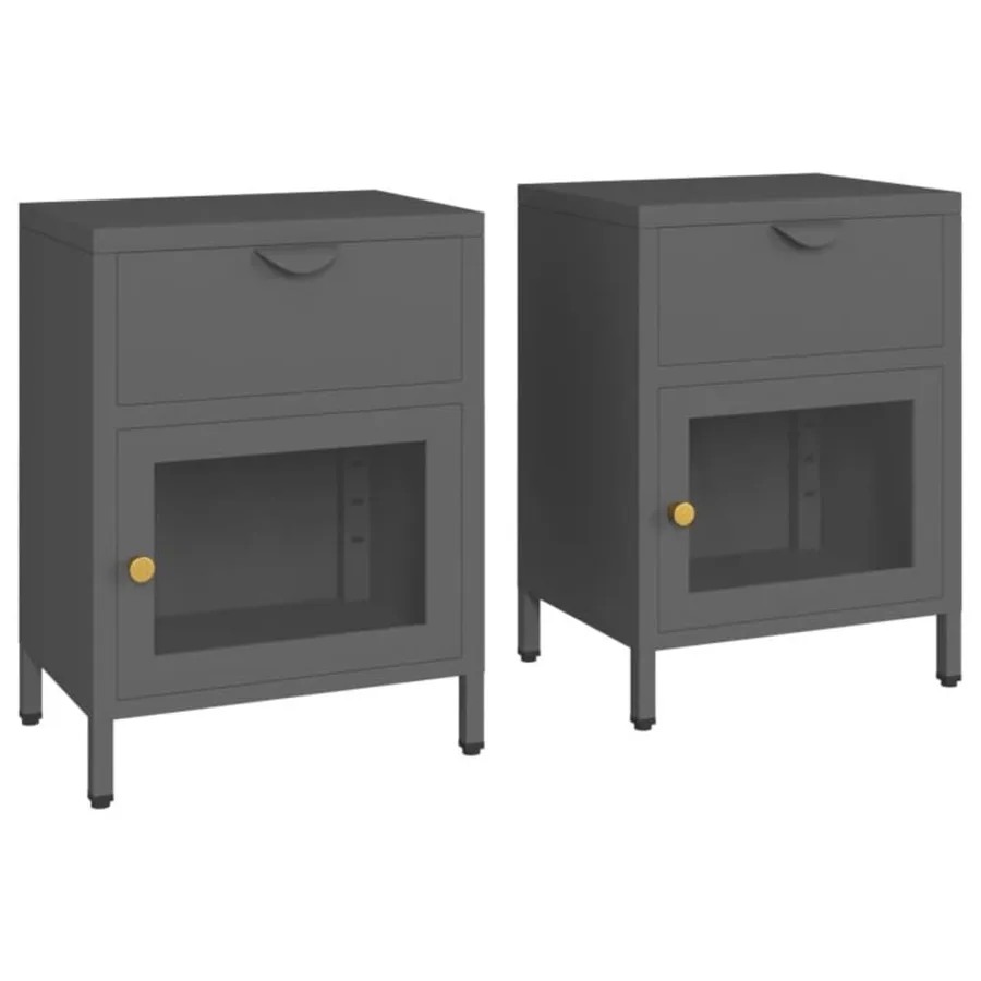 Tables de chevet 2 pcs Anthracite 40x30x54,5 cm Acier et verre - 2