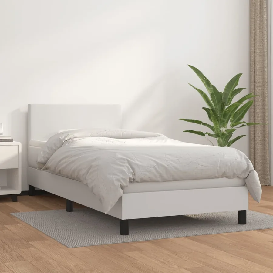 Sommier à lattes de lit avec matelas Blanc 90x190 cm Similicuir