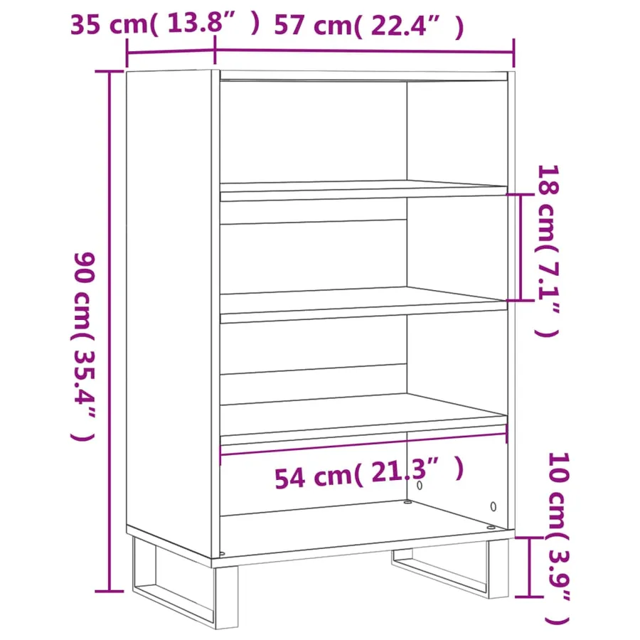 Buffet haut gris béton 57x35x90 cm bois d'ingénierie - 9
