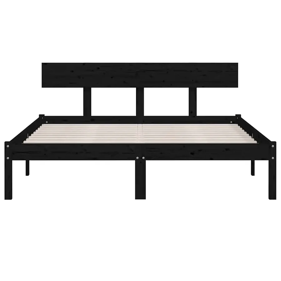 Cadre de lit sans matelas noir bois massif 160x200 cm - 4
