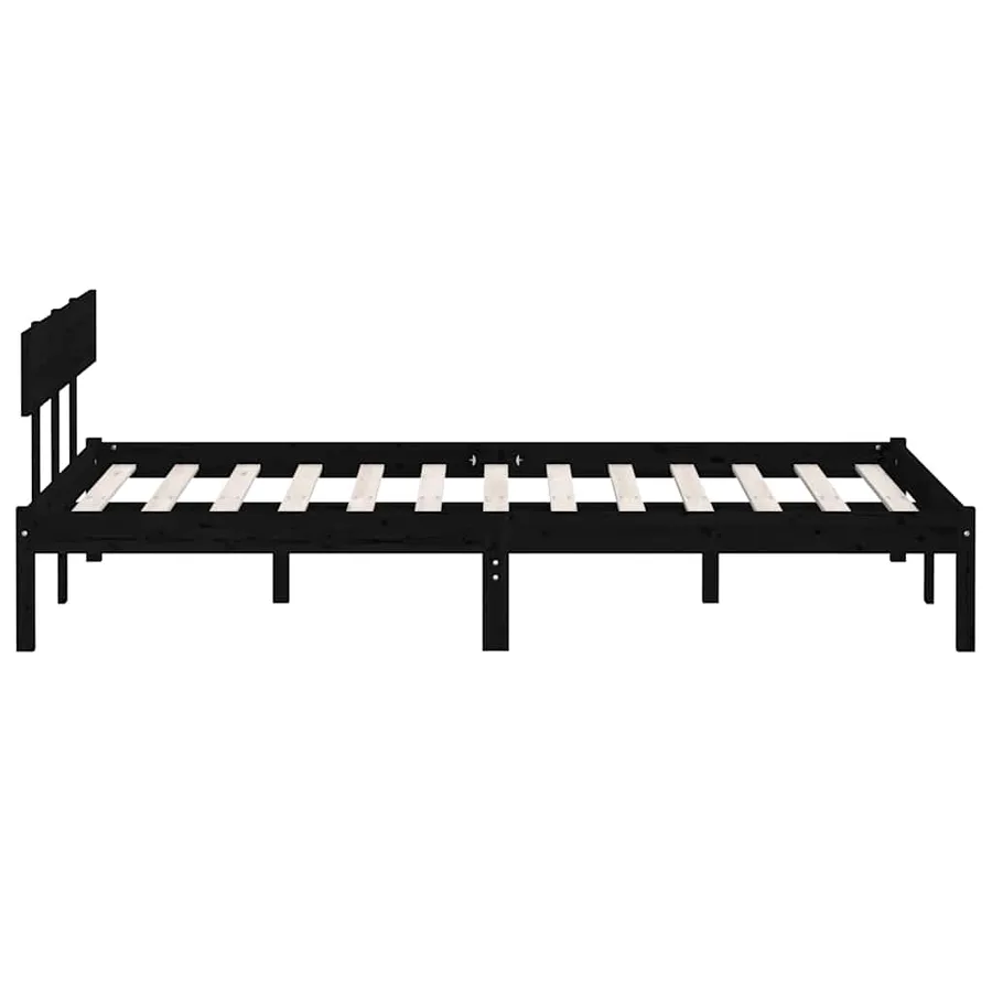 Cadre de lit sans matelas noir bois massif 160x200 cm - 5