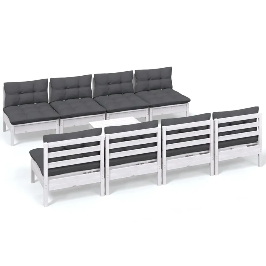 Salon de jardin 9 pcs avec coussins bois de pin massif - 2