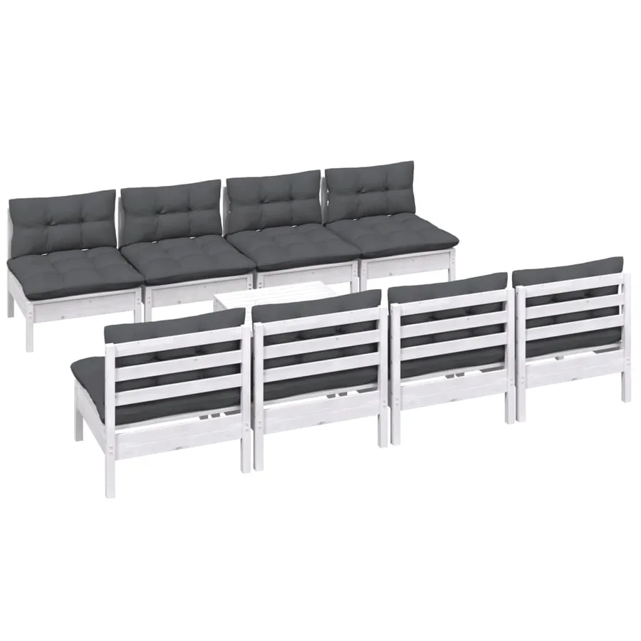 Salon de jardin 9 pcs avec coussins bois de pin massif - 3