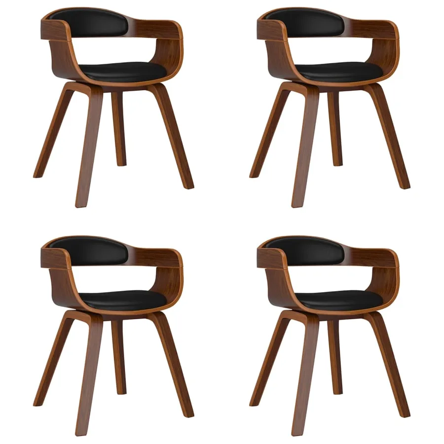 Chaises à manger lot de 4 noir bois courbé et similicuir - 2