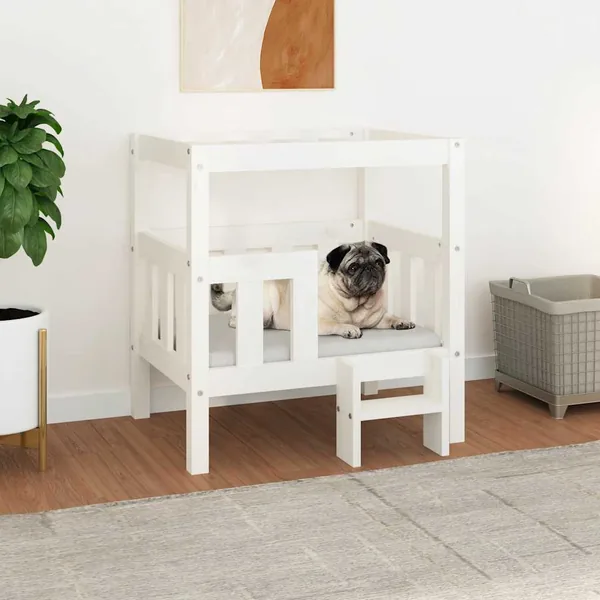 Lit pour chien Blanc 65,5x50,5x70 cm Bois de pin solide