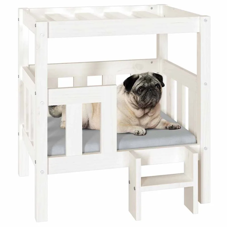 Lit pour chien Blanc 65,5x50,5x70 cm Bois de pin solide - 4