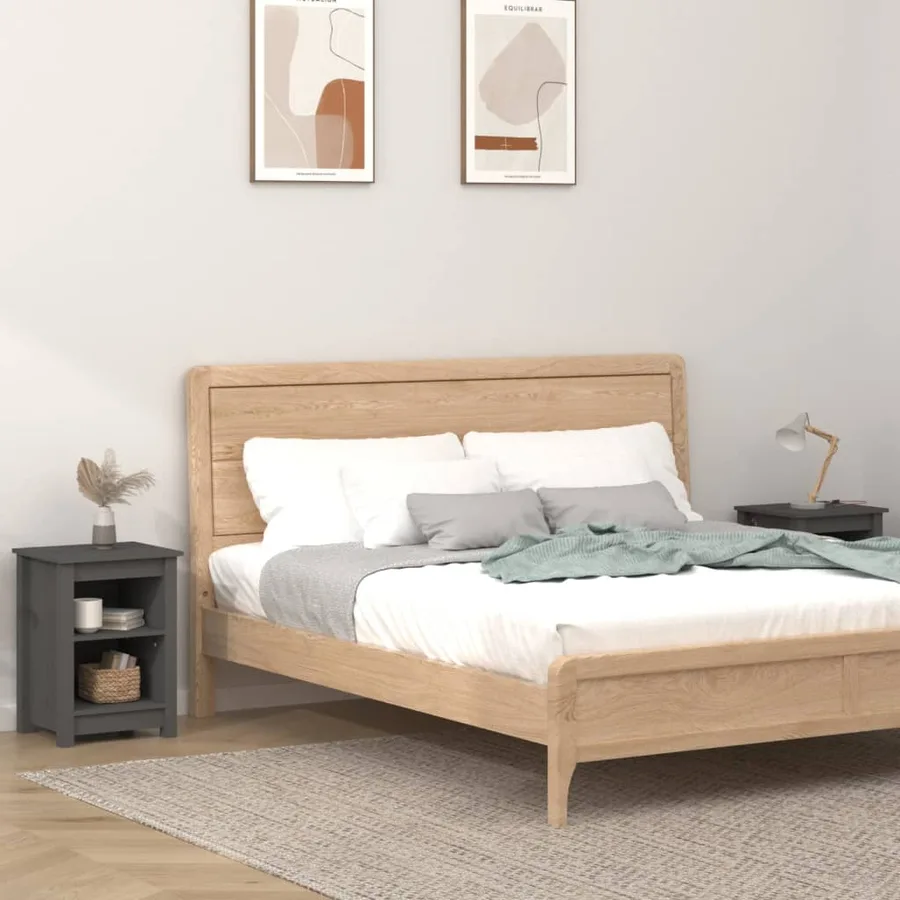 Tables de chevet 2 pcs Gris 40x35x55 cm Bois de pin solide - 7
