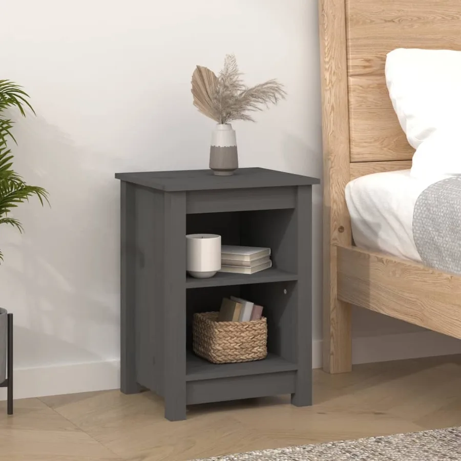 Tables de chevet 2 pcs Gris 40x35x55 cm Bois de pin solide - 8