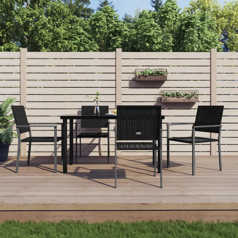 Ensemble à manger de jardin 5 pcs résine tressée acier