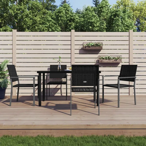 Ensemble à manger de jardin 5 pcs résine tressée acier