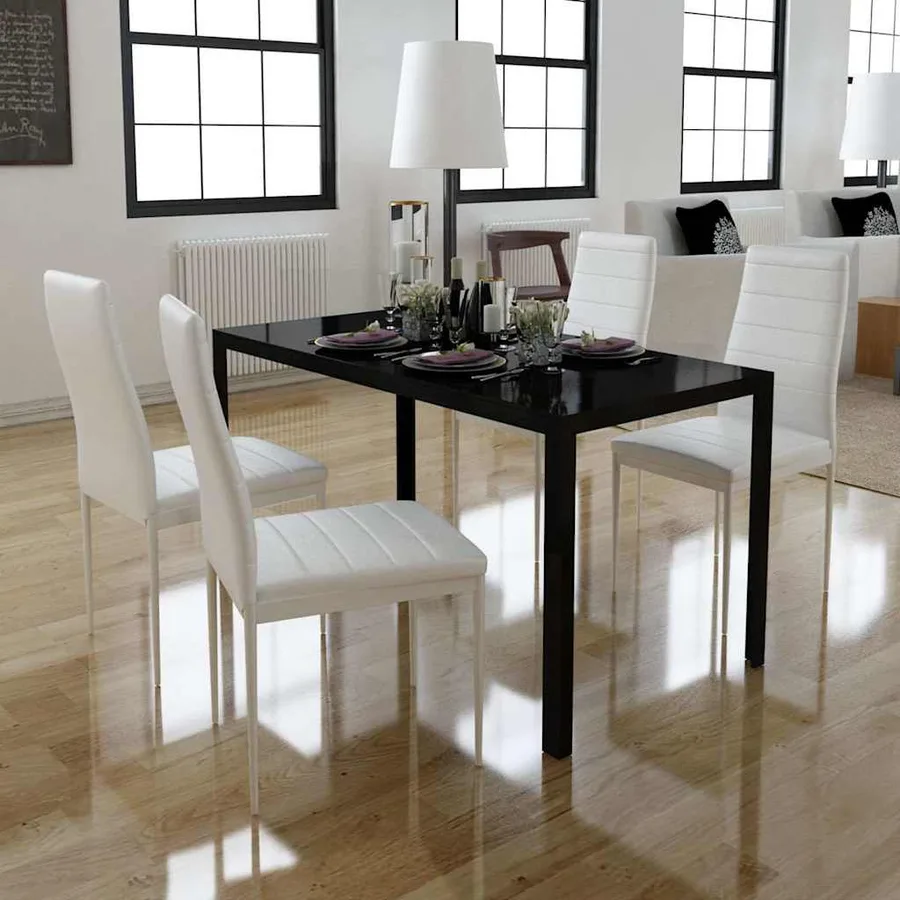 Ensemble de salle à manger 5 pcs Cuir synthétique Noir et blanc - 2