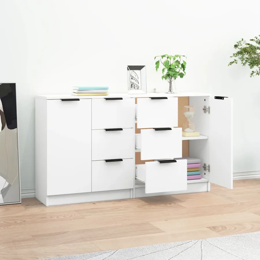 Buffets 2 pcs blanc 60x30x70 cm Bois d'ingénierie - 3