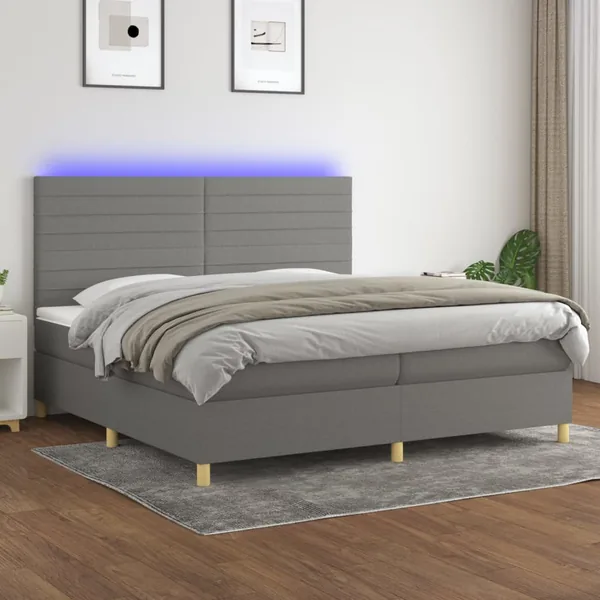 Sommier à lattes de lit et matelas et LED Gris foncé 200x200 cm