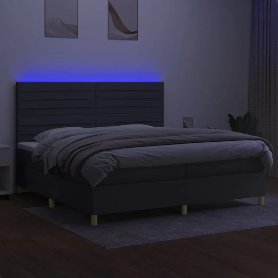 Sommier à lattes de lit et matelas et LED Gris foncé 200x200 cm - 4