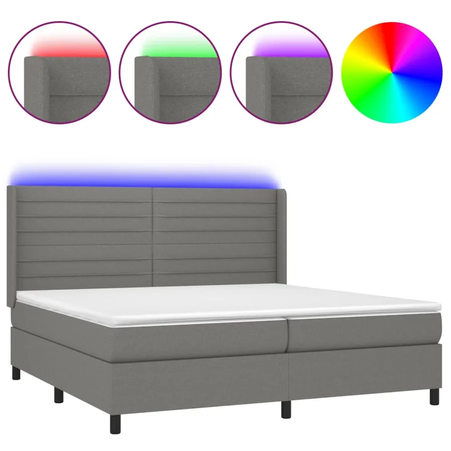 Sommier à lattes de lit matelas LED Gris foncé 200x200 cm Tissu - 2