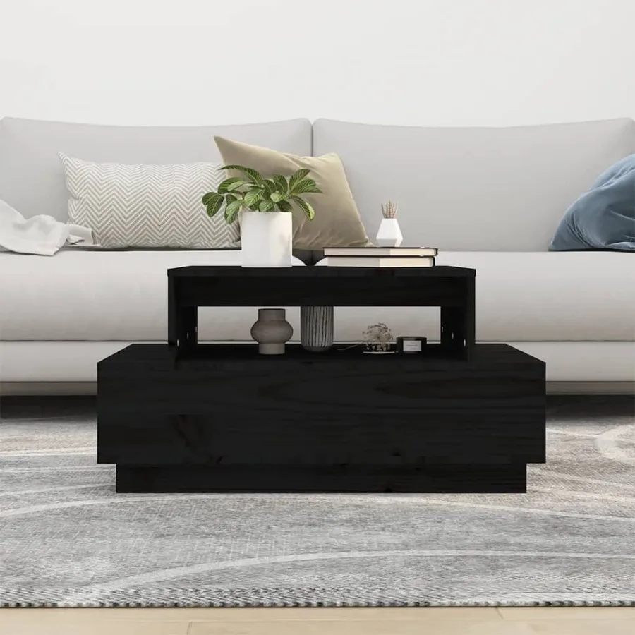 Table basse Noir 80x55x40,5 cm Bois massif de pin - 3