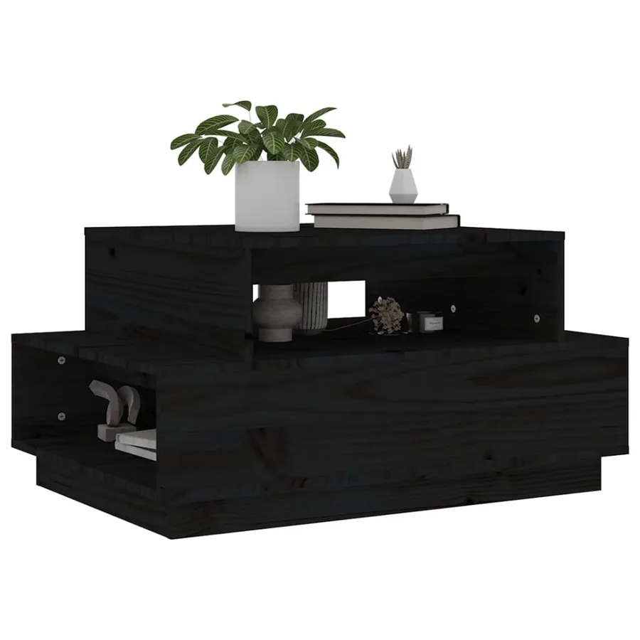 Table basse Noir 80x55x40,5 cm Bois massif de pin - 4