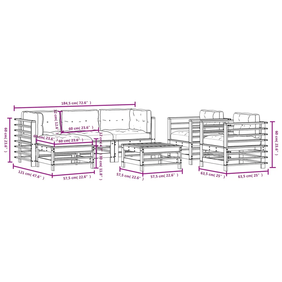 Salon de jardin 7 pcs avec coussins bois massif - 10