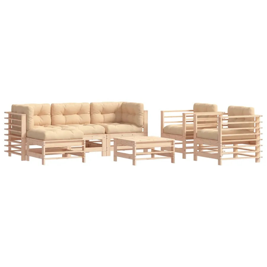 Salon de jardin 7 pcs avec coussins bois massif - 2