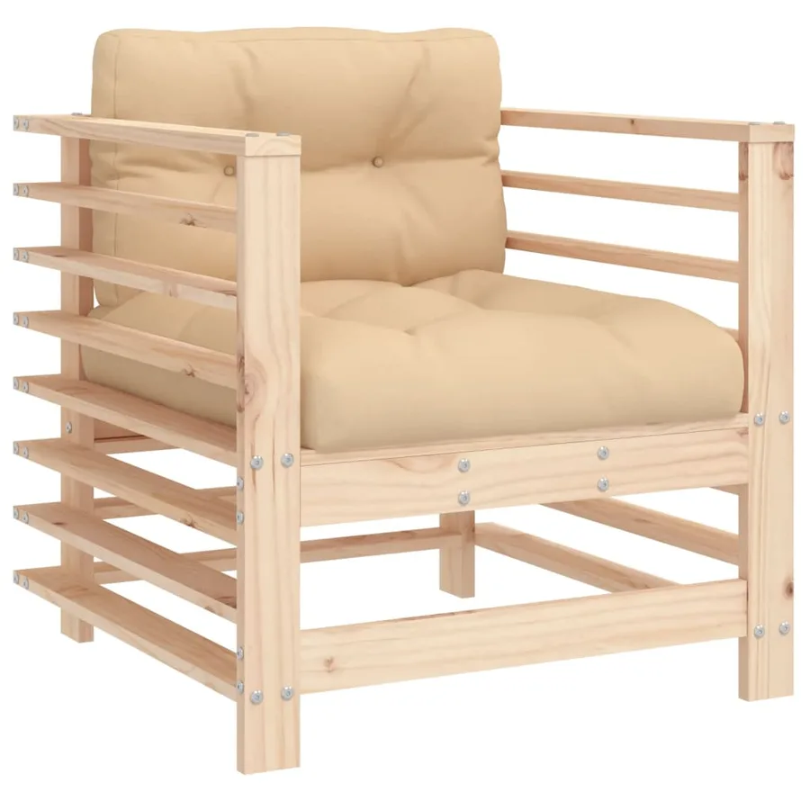 Salon de jardin 7 pcs avec coussins bois massif - 5