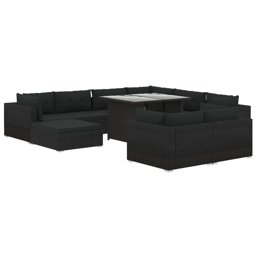 Salon de jardin 10 pcs avec coussins Résine tressée Noir - 2