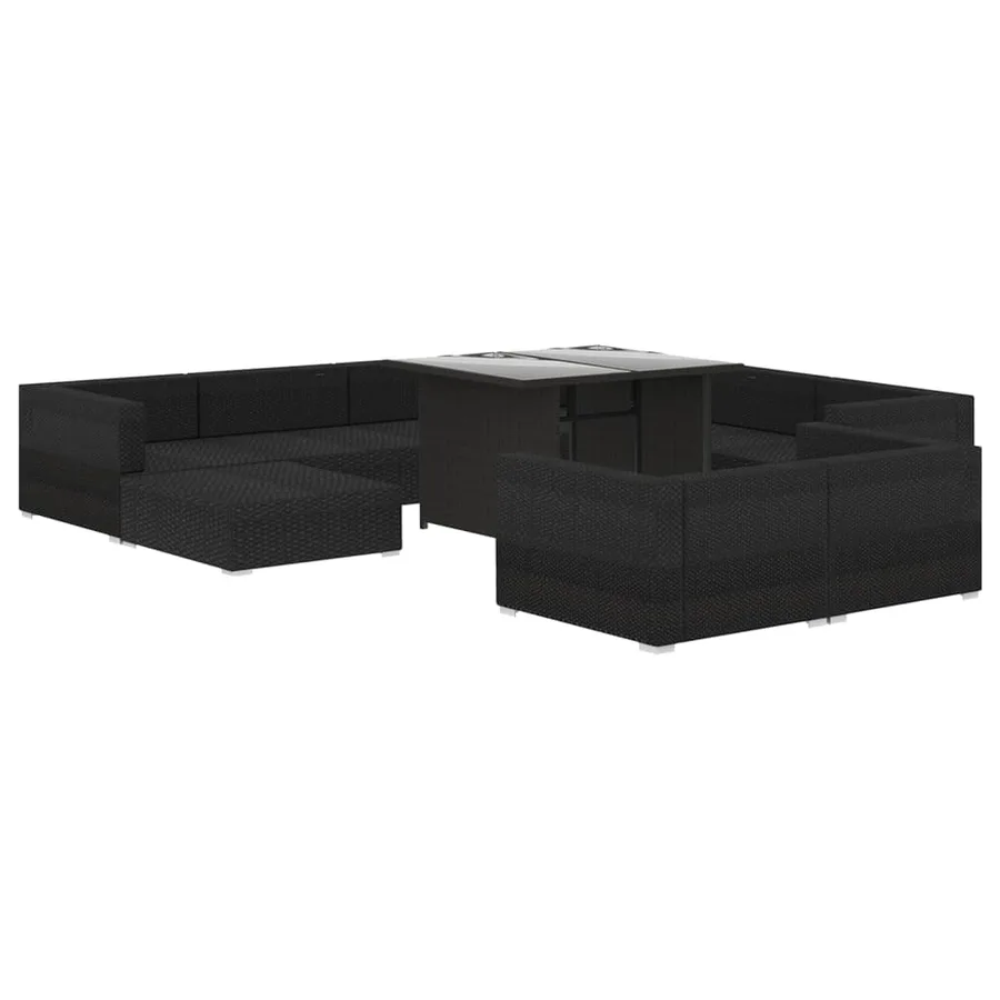 Salon de jardin 10 pcs avec coussins Résine tressée Noir - 3