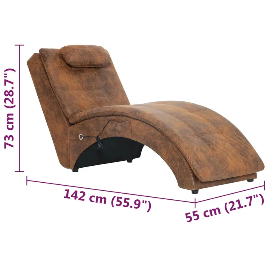 Chaise longue de massage avec oreiller Marron Similicuir daim - 10