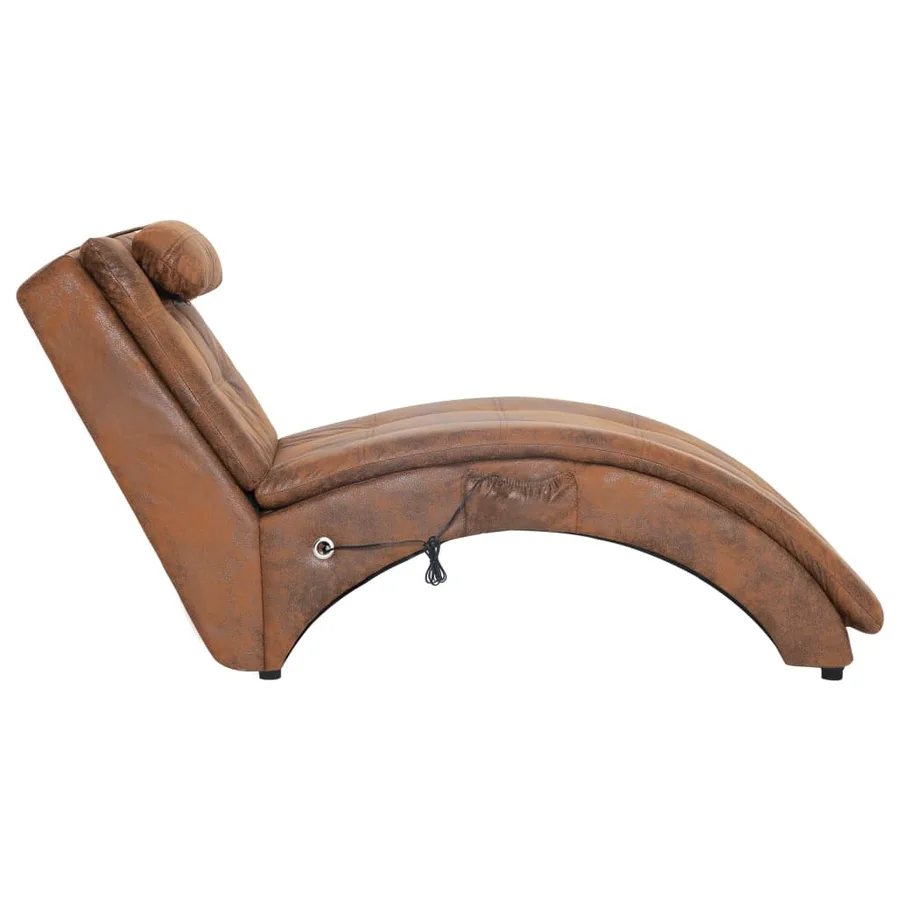 Chaise longue de massage avec oreiller Marron Similicuir daim - 3