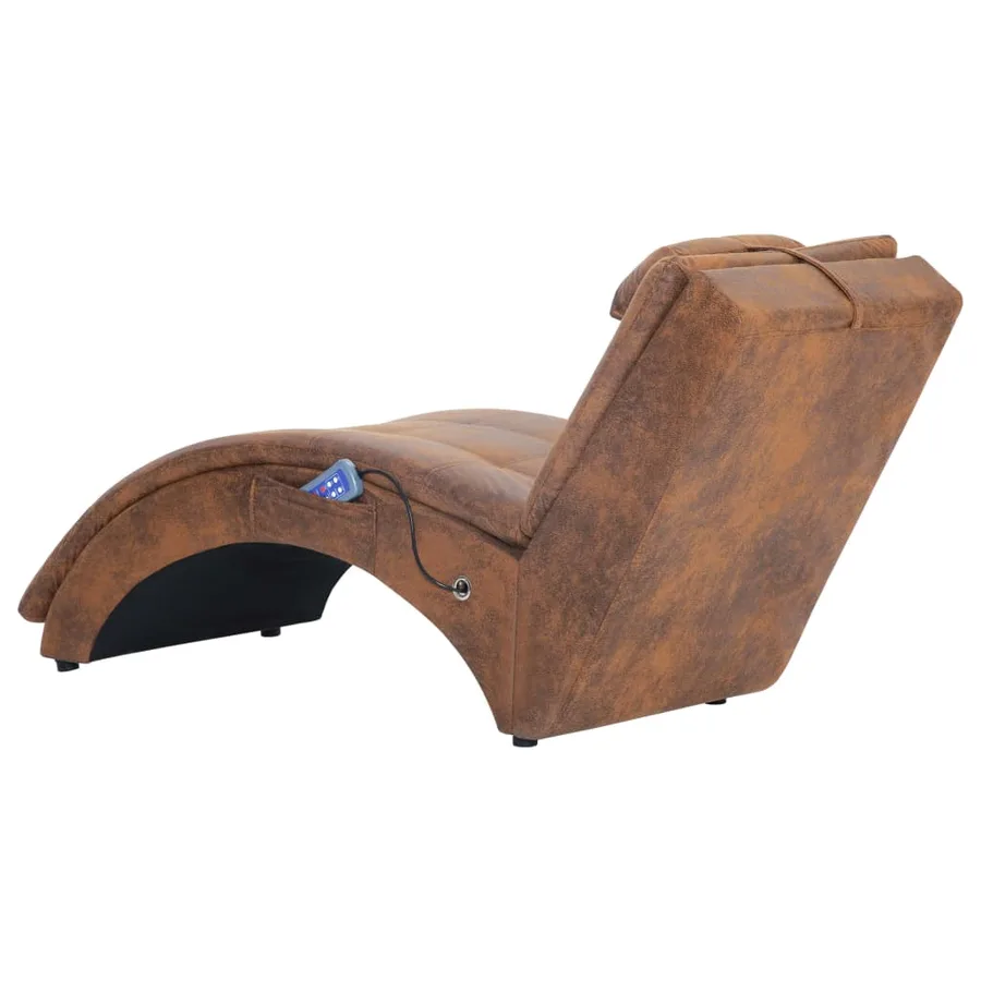 Chaise longue de massage avec oreiller Marron Similicuir daim - 4