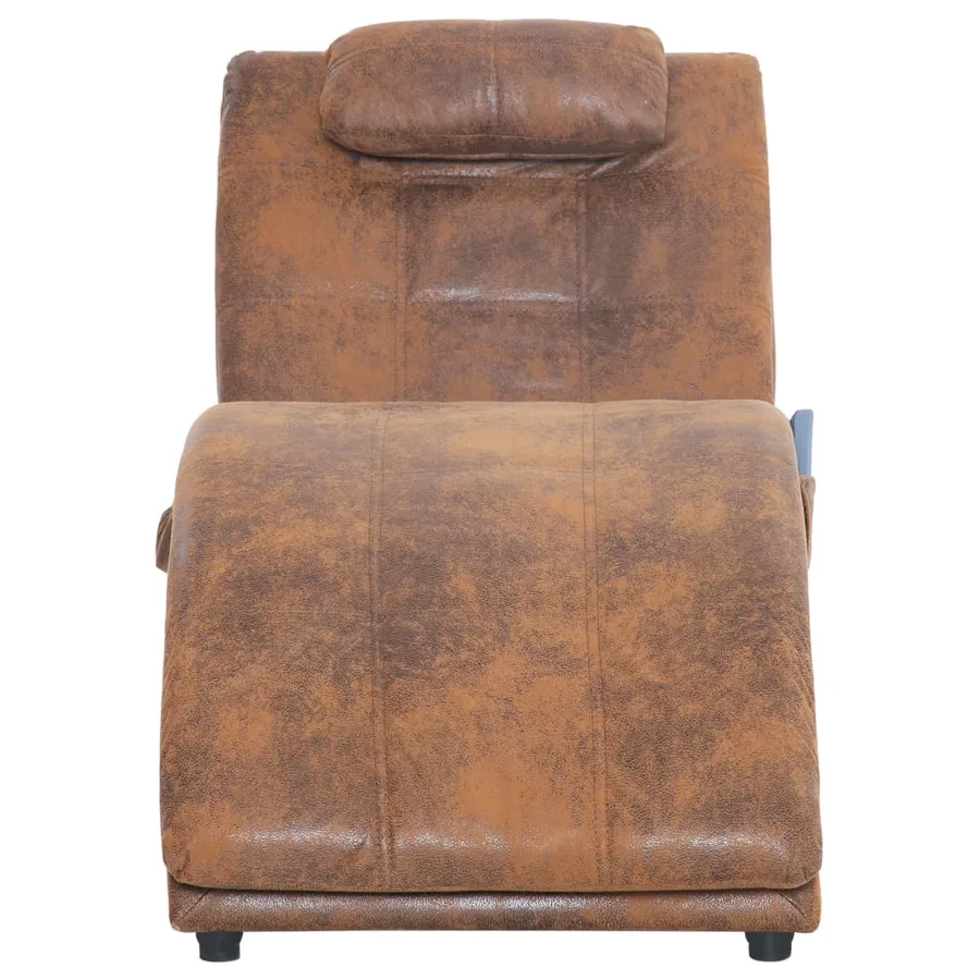 Chaise longue de massage avec oreiller Marron Similicuir daim - 5