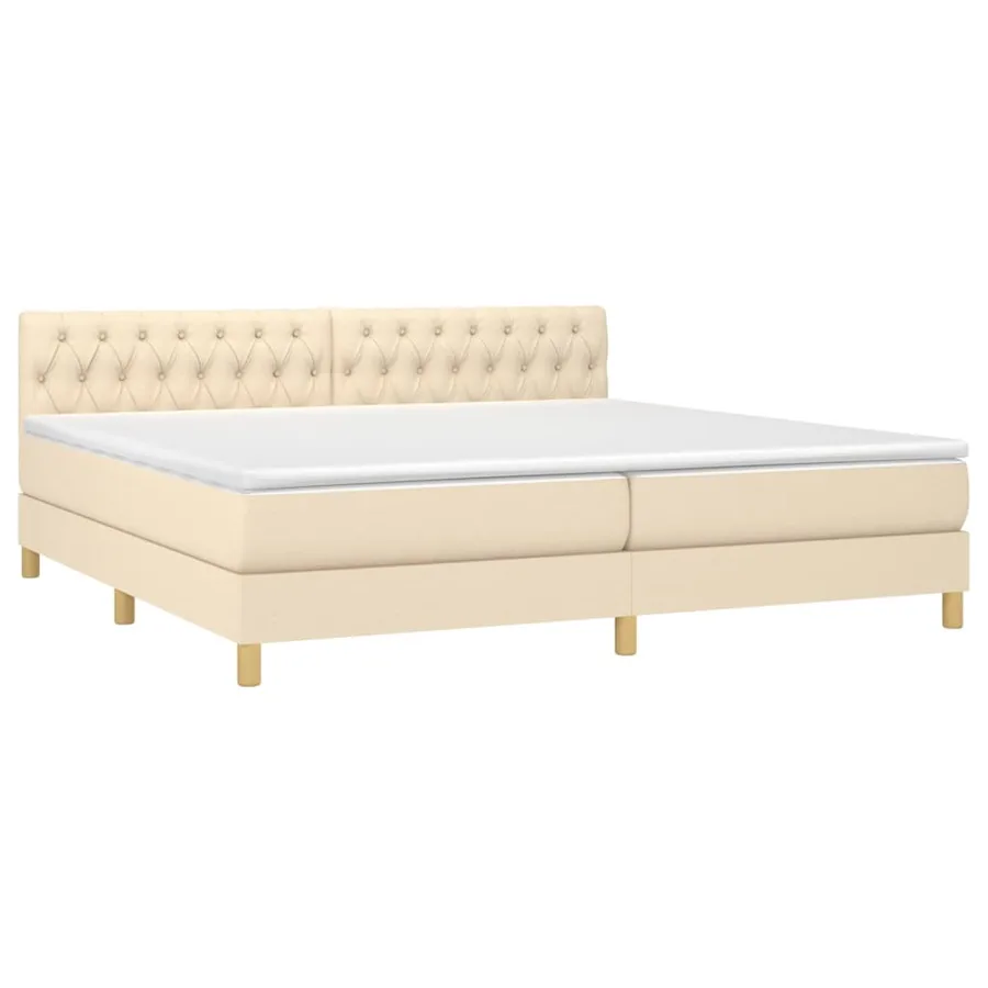 Sommier à lattes de lit avec matelas Crème 200x200 cm Tissu - 3