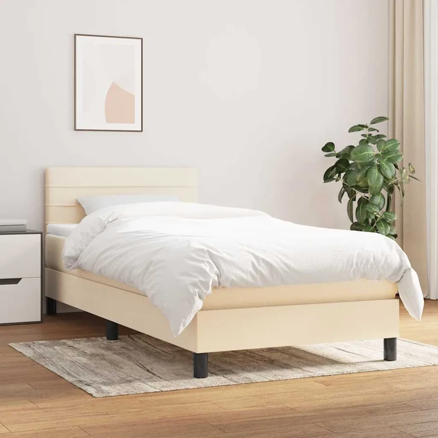 Sommier à lattes de lit avec matelas Crème 100x200 cm Tissu