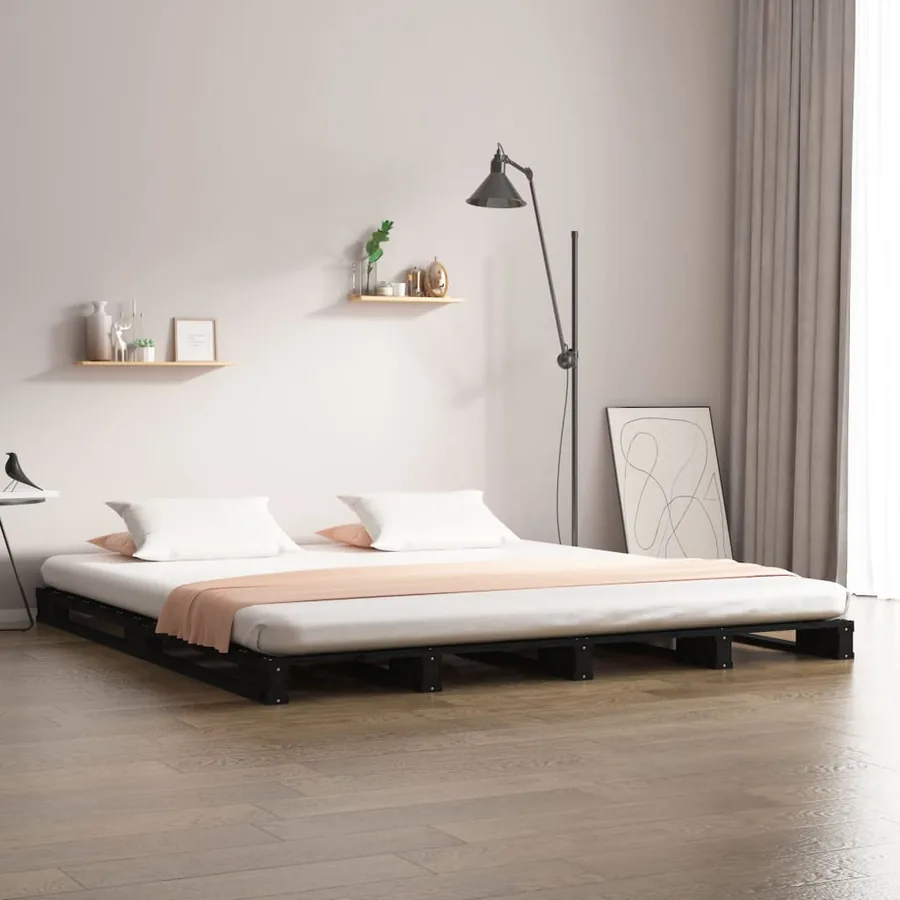 Lit de palette sans matelas noir 140x190 cm bois massif