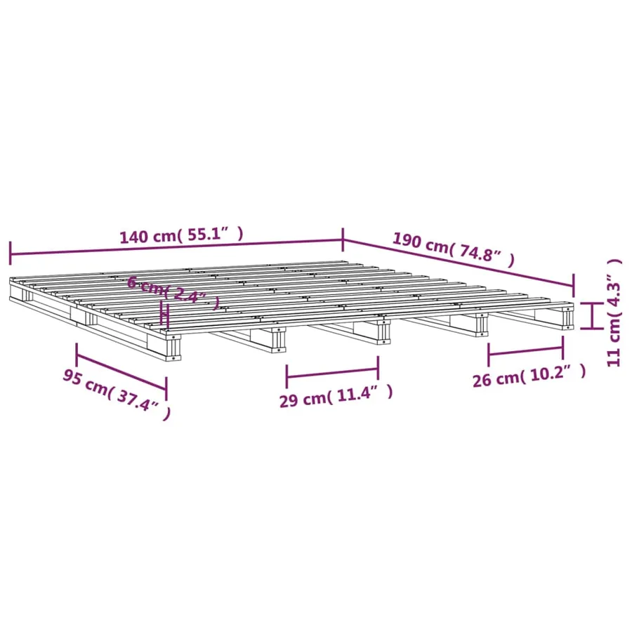 Lit de palette sans matelas noir 140x190 cm bois massif - 8