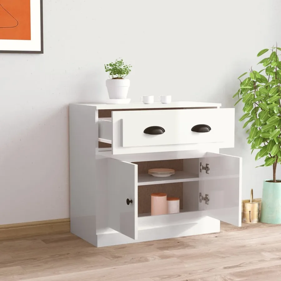 Buffet blanc brillant 70x35,5x67,5 cm bois d'ingénierie - 3