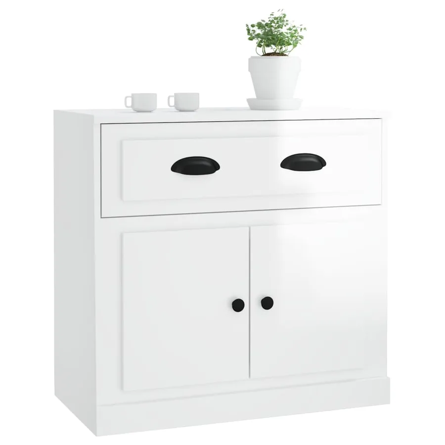 Buffet blanc brillant 70x35,5x67,5 cm bois d'ingénierie - 4