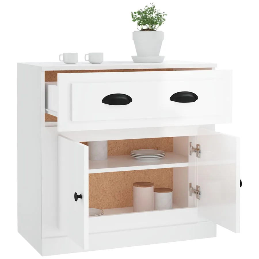 Buffet blanc brillant 70x35,5x67,5 cm bois d'ingénierie - 5