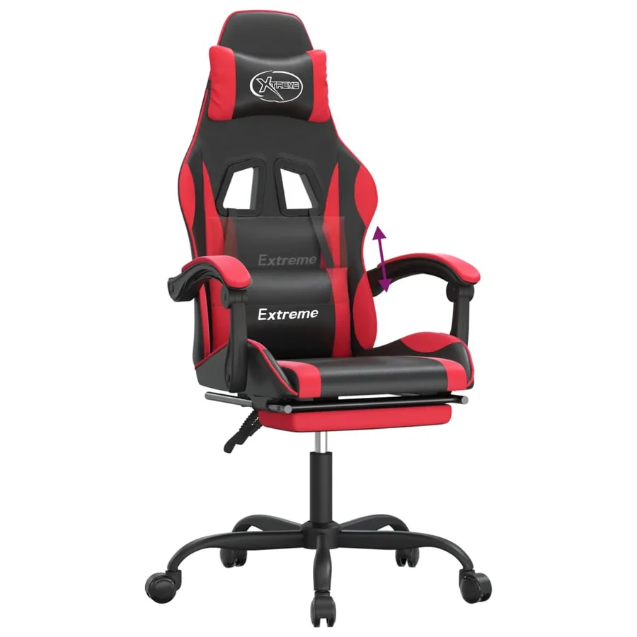 Chaise de jeu avec repose-pied Noir et rouge Similicuir - 8