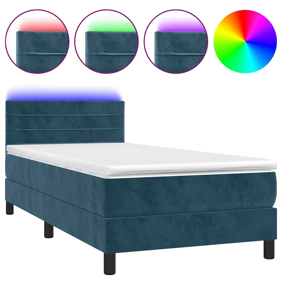 Sommier à lattes de lit et matelas et LED Bleu foncé 90x200 cm - 2