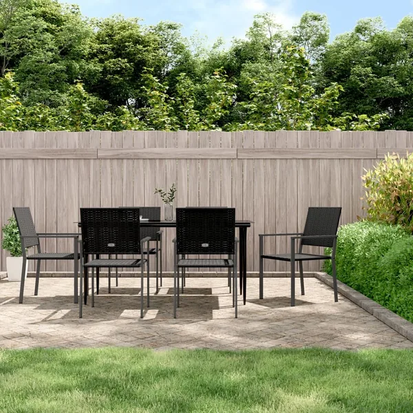 Ensemble à manger de jardin 7 pcs résine tressée acier