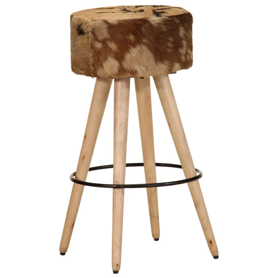 Tabourets de bar lot de 2 cuir véritable et bois de manguier - 2
