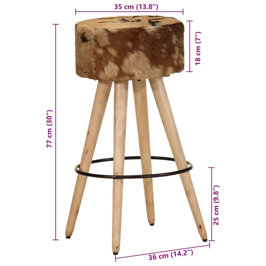 Tabourets de bar lot de 2 cuir véritable et bois de manguier - 7