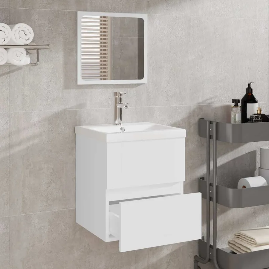 Armoire de salle de bain avec miroir blanc bois d'ingénierie - 3