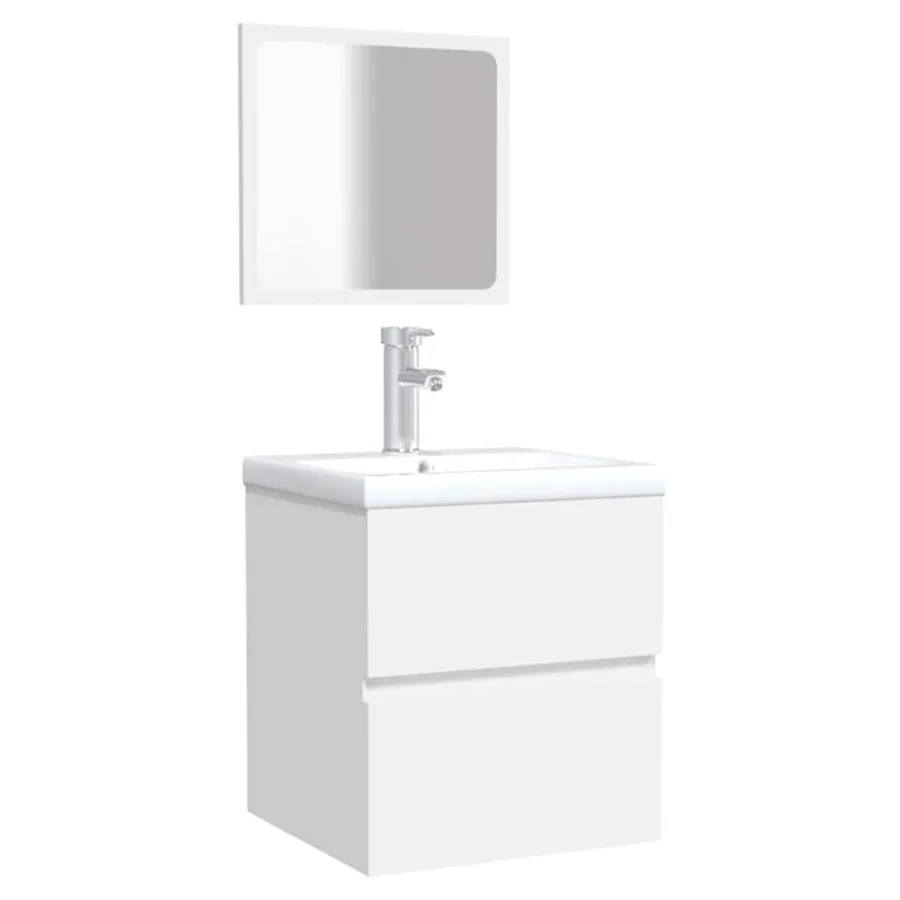 Armoire de salle de bain avec miroir blanc bois d'ingénierie - 4