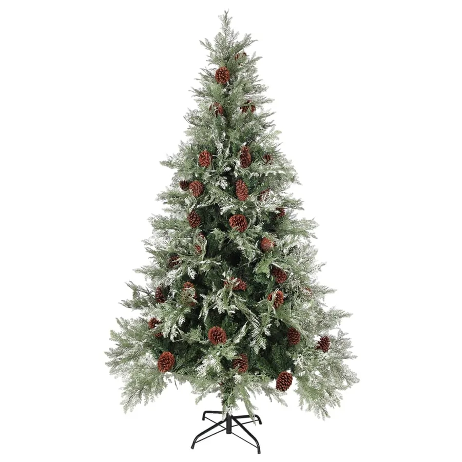 Sapin de Noël pré-éclairé pommes de pin vert blanc 195cm PVC PE - 2