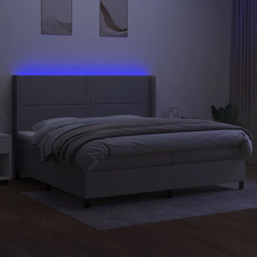 Sommier à lattes de lit matelas LED Gris clair 200x200 cm Tissu - 3